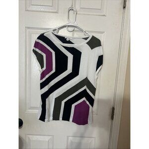 Chico's Sweater Top Womens 1 Med Color Block Short Sleeve Pullover